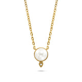 שרשרת פנינה ויהלום אליזבת זהב 14 קראט