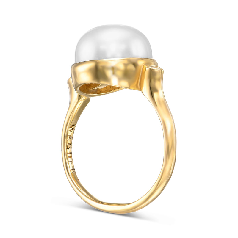 טבעת קייט פנינה ויהלומים זהב 14k